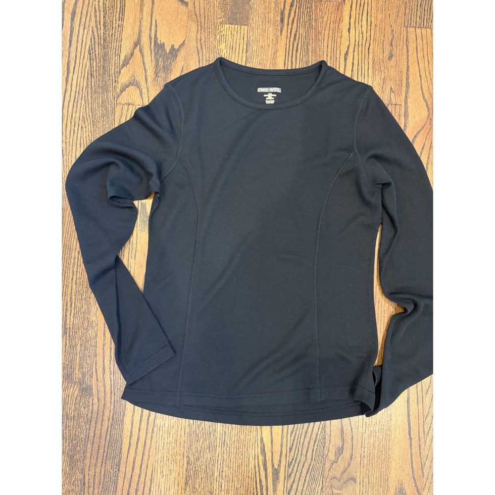 Omni-Wool Base Layer Top Women Large Black Long Sleeve Wool Blend Sporty Hiking